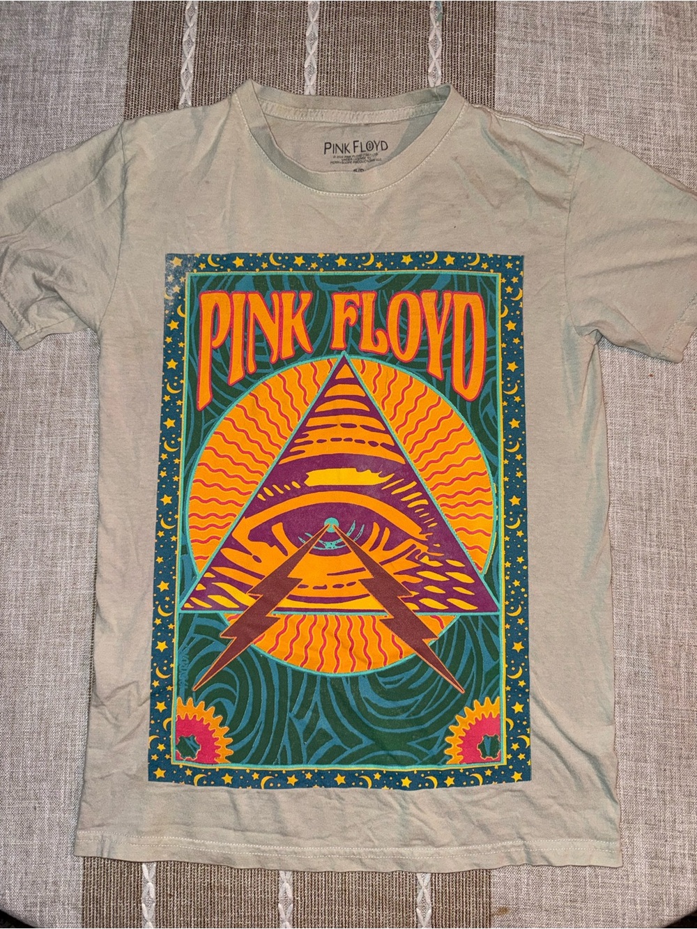 Pink Floyd Light Green Tee with Vibrant Orange and Purple Graphic